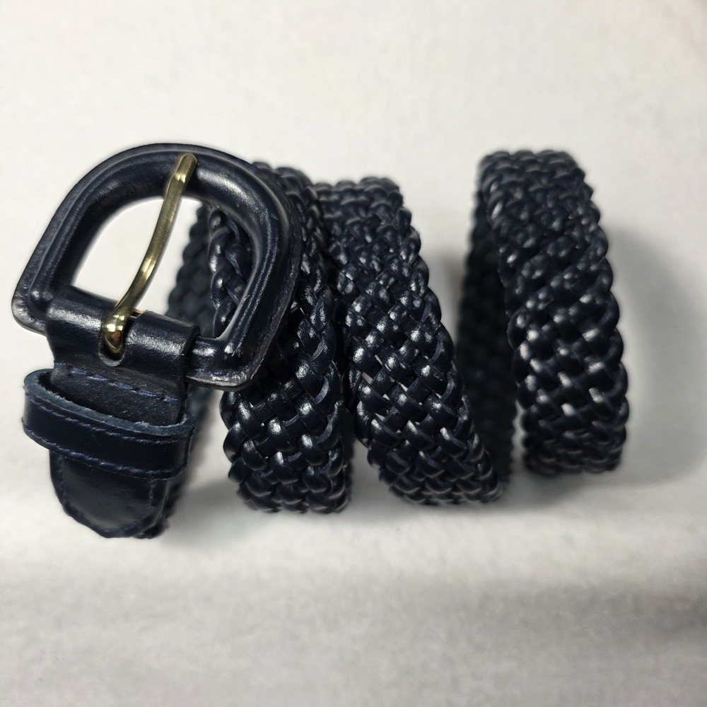 Vintage Style Blue Braided Bonded Leather Fully Adjustable Belt Size Small